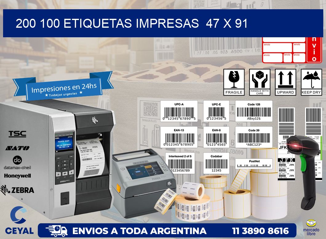 200 100 ETIQUETAS IMPRESAS  47 x 91