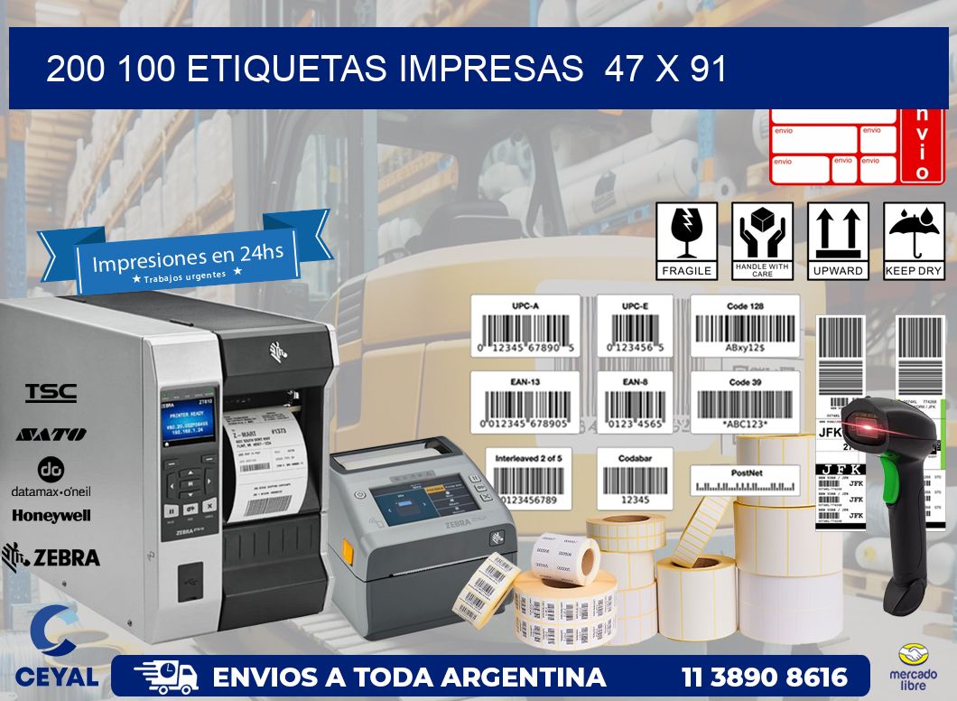 200 100 ETIQUETAS IMPRESAS  47 x 91