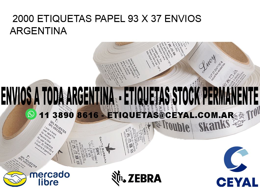 2000 ETIQUETAS PAPEL 93 x 37 ENVIOS ARGENTINA