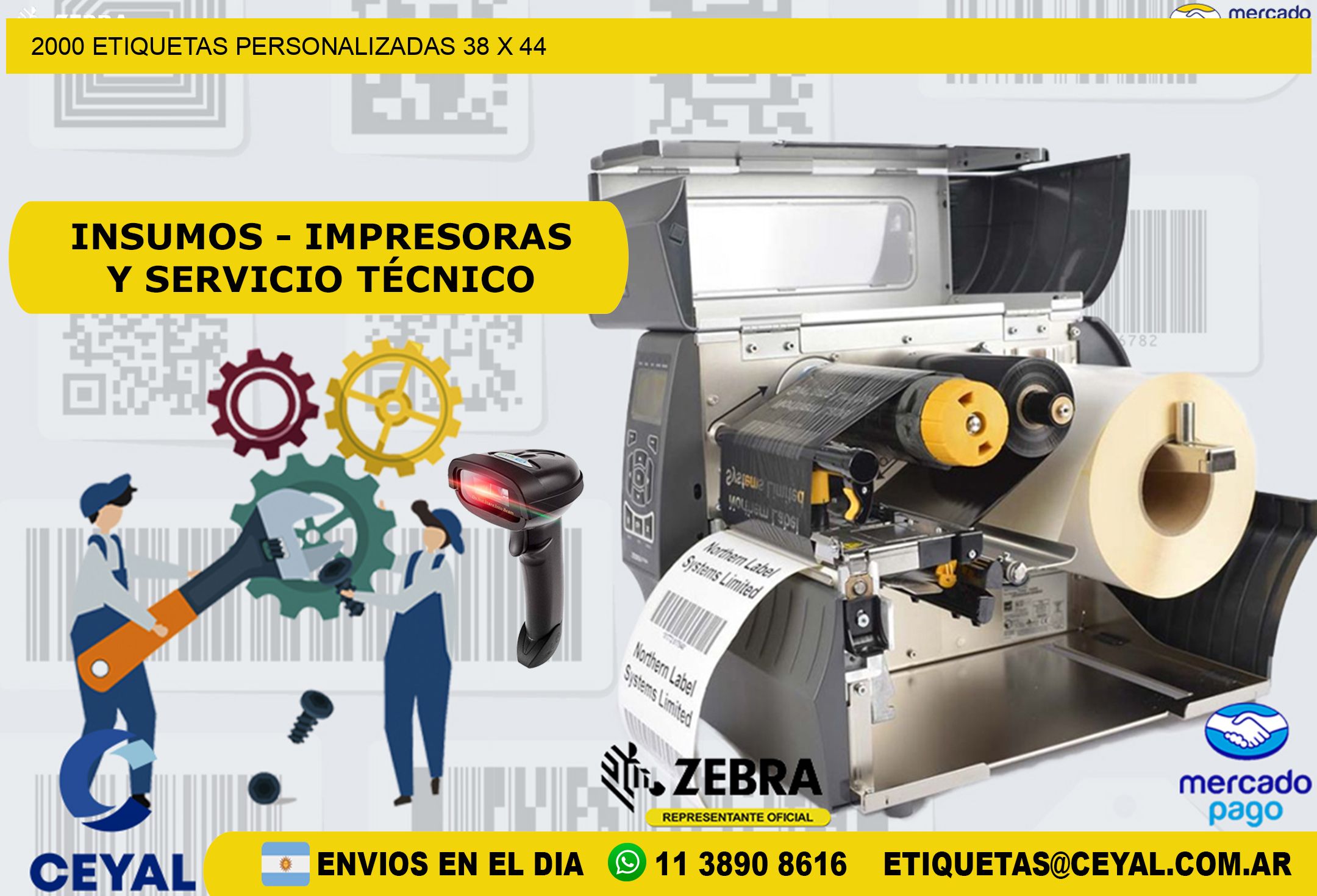 2000 ETIQUETAS PERSONALIZADAS 38 x 44