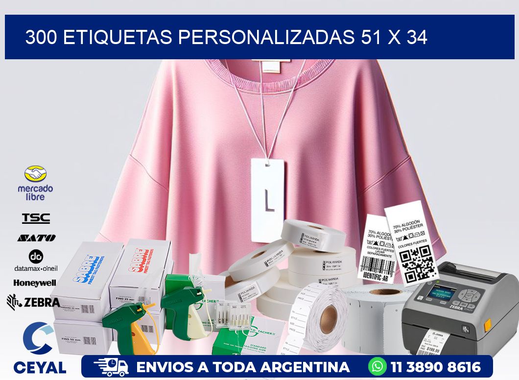 300 ETIQUETAS PERSONALIZADAS 51 x 34
