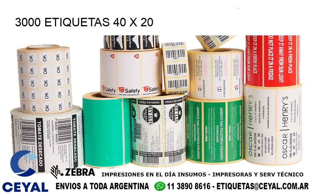 3000 ETIQUETAS 40 x 20