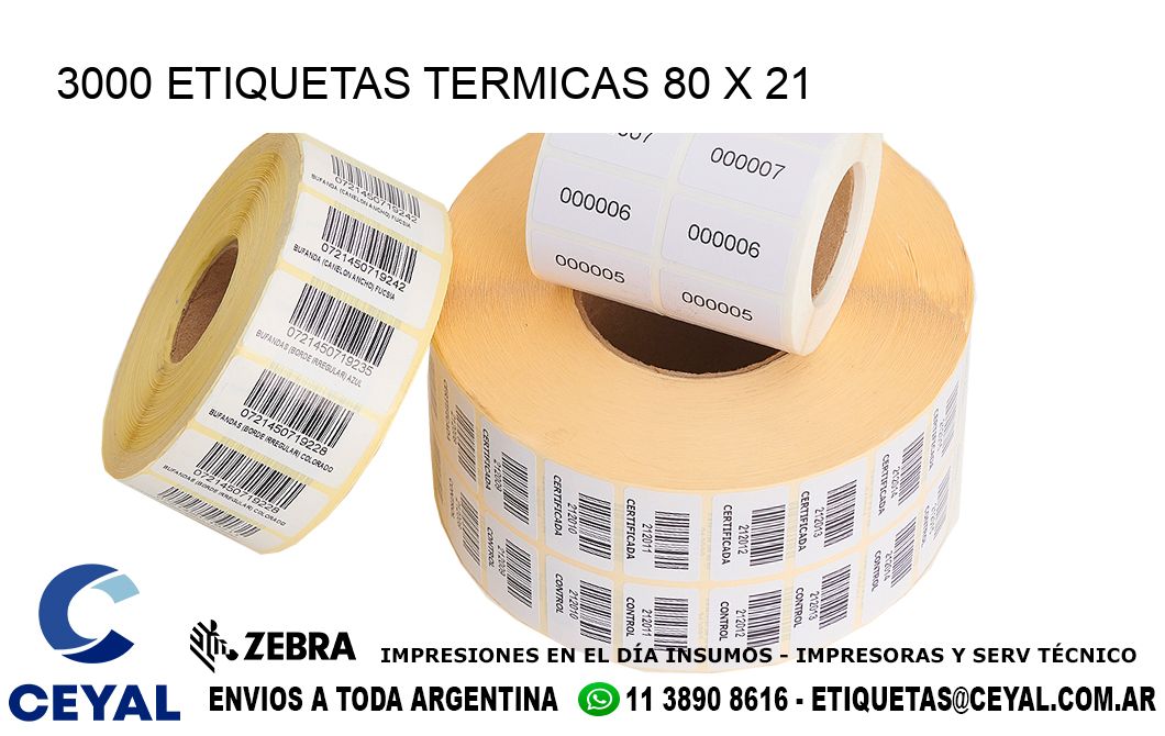 3000 ETIQUETAS TERMICAS 80 x 21