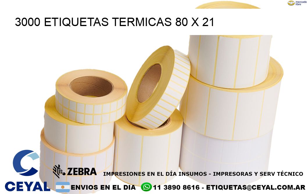 3000 ETIQUETAS TERMICAS 80 x 21