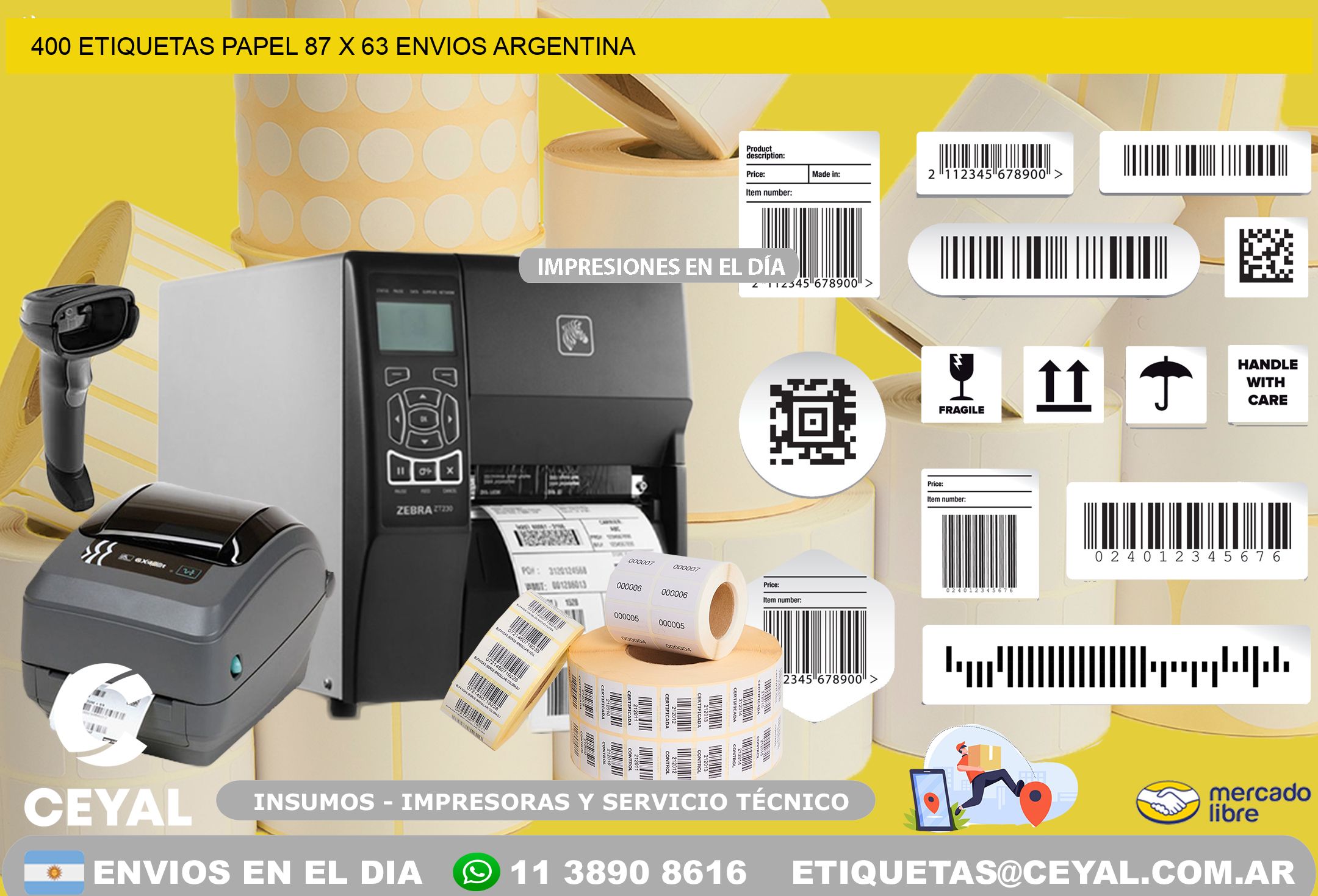 400 ETIQUETAS PAPEL 87 x 63 ENVIOS ARGENTINA