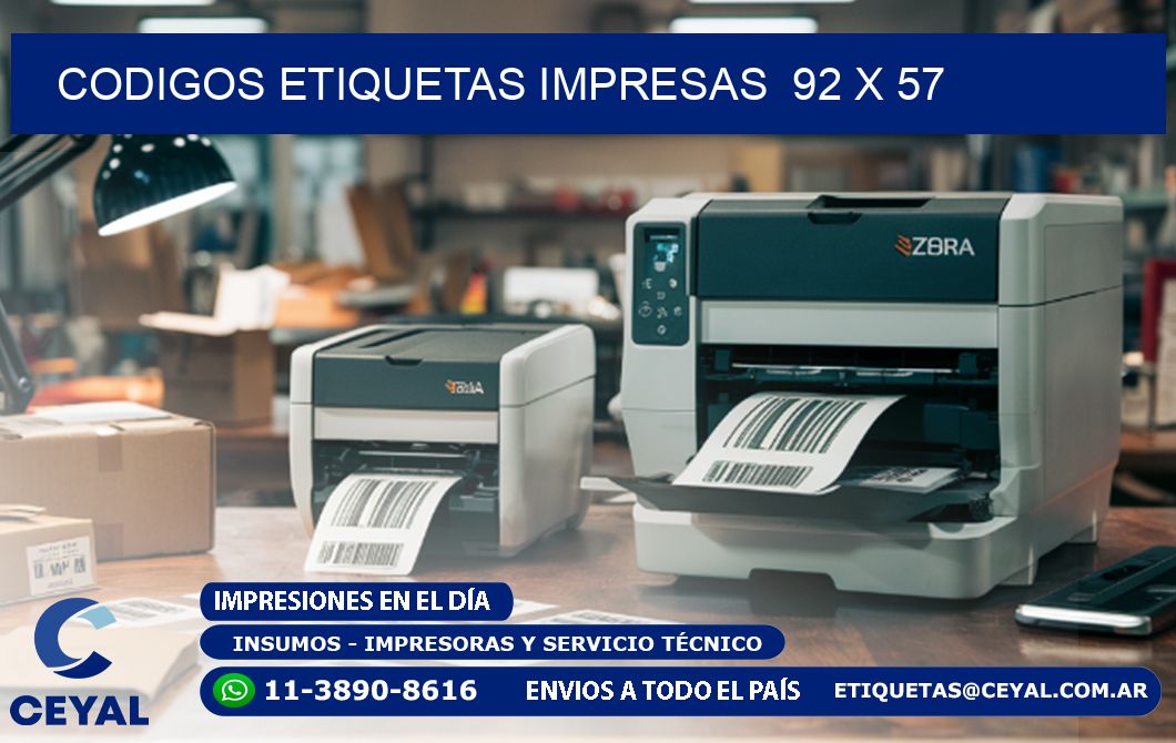 CODIGOS ETIQUETAS IMPRESAS  92 x 57