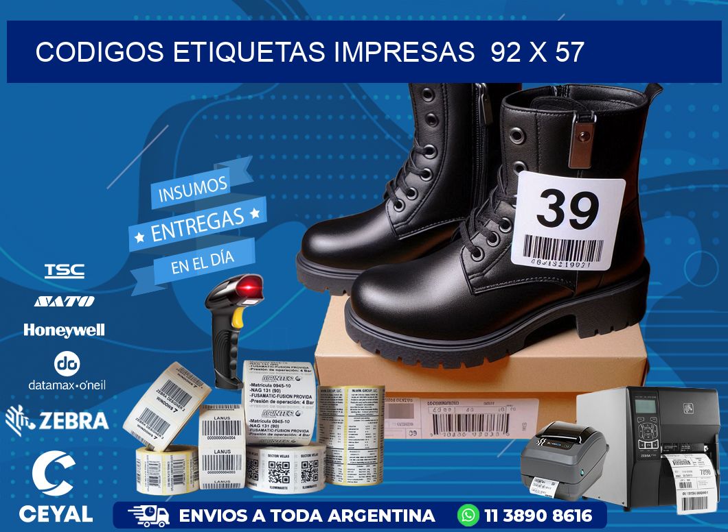CODIGOS ETIQUETAS IMPRESAS  92 x 57