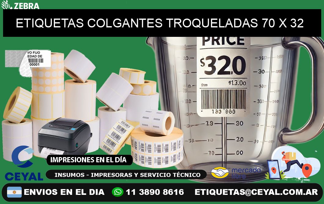 ETIQUETAS COLGANTES TROQUELADAS 70 x 32