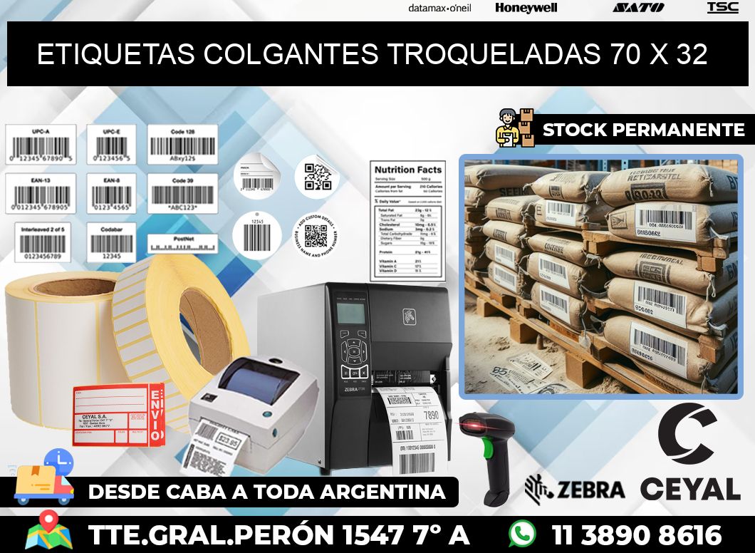 ETIQUETAS COLGANTES TROQUELADAS 70 x 32