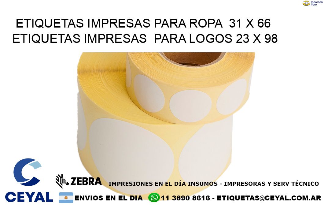 ETIQUETAS IMPRESAS PARA ROPA  31 x 66 ETIQUETAS IMPRESAS  PARA LOGOS 23 x 98