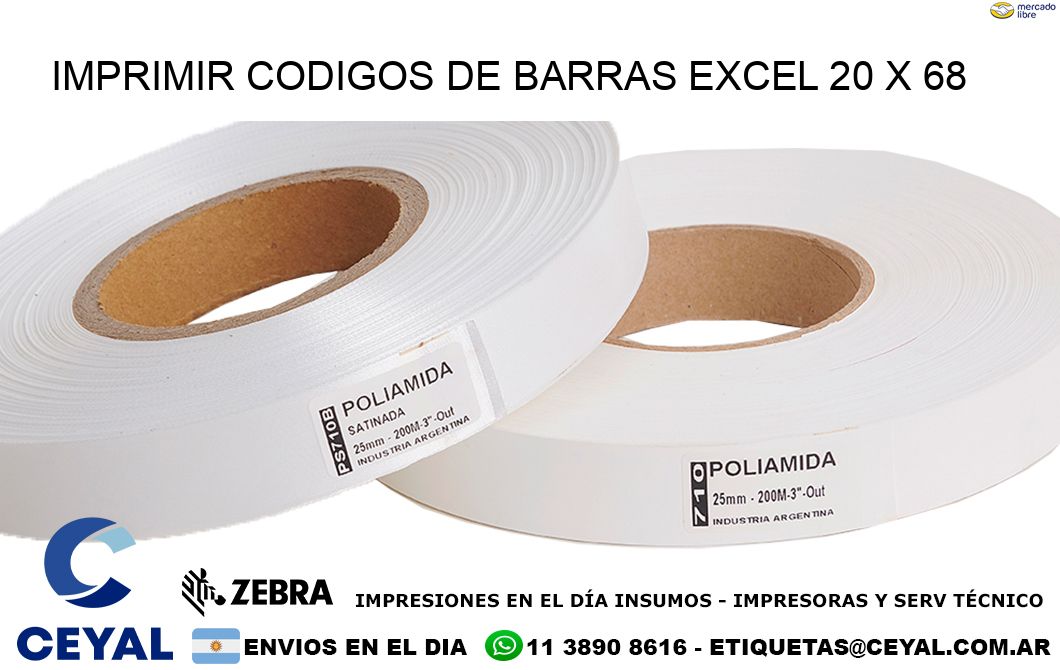 IMPRIMIR CODIGOS DE BARRAS EXCEL 20 x 68