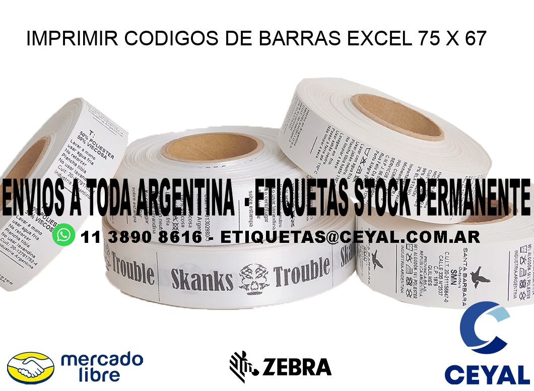 IMPRIMIR CODIGOS DE BARRAS EXCEL 75 x 67