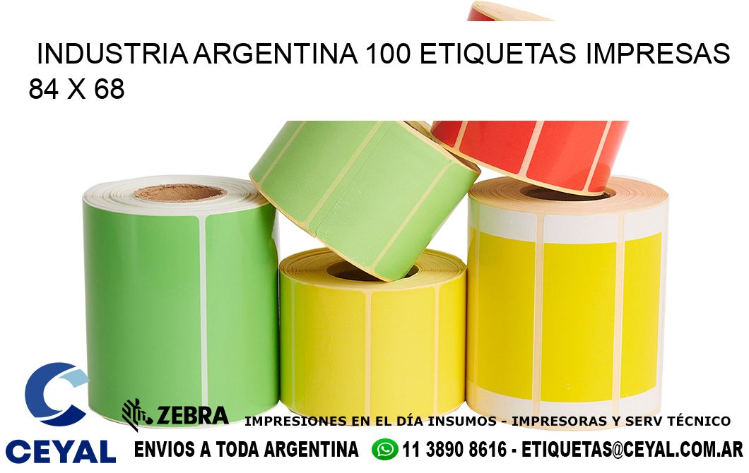 INDUSTRIA ARGENTINA 100 ETIQUETAS IMPRESAS  84 x 68