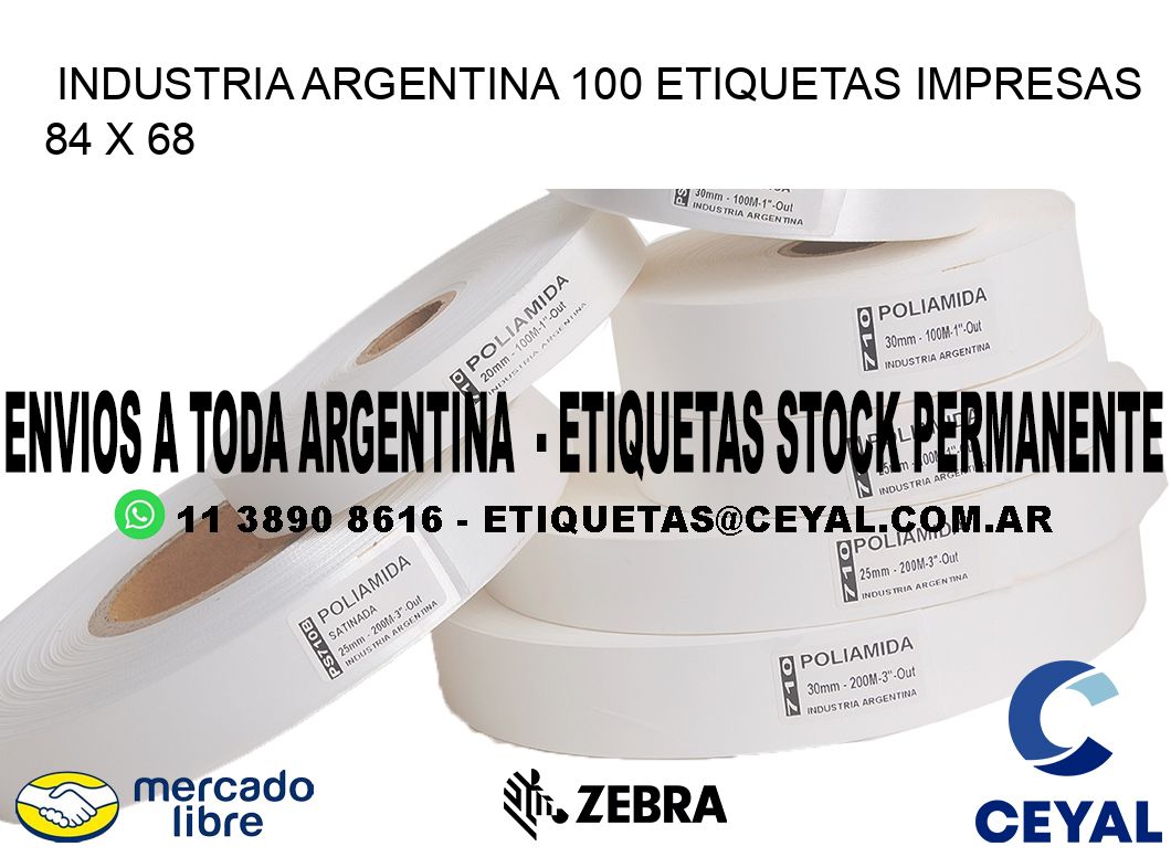 INDUSTRIA ARGENTINA 100 ETIQUETAS IMPRESAS  84 x 68