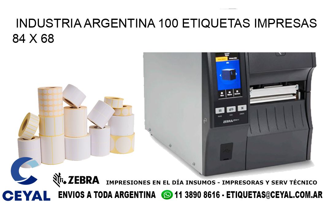 INDUSTRIA ARGENTINA 100 ETIQUETAS IMPRESAS  84 x 68