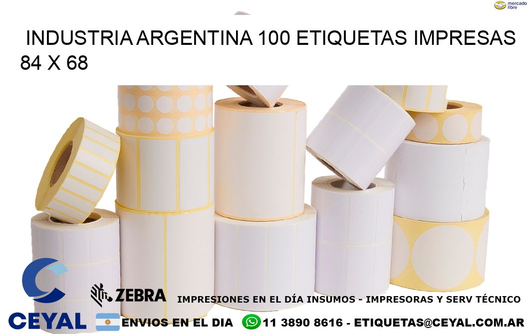 INDUSTRIA ARGENTINA 100 ETIQUETAS IMPRESAS  84 x 68
