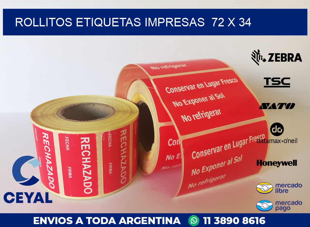 ROLLITOS ETIQUETAS IMPRESAS  72 x 34