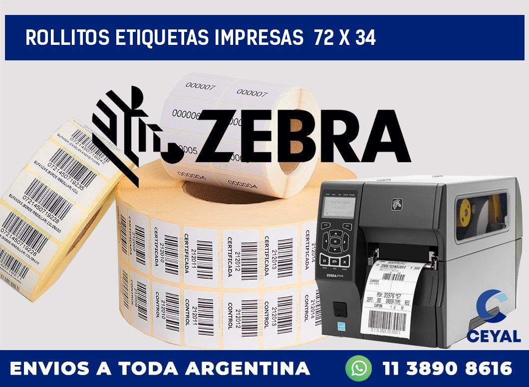 ROLLITOS ETIQUETAS IMPRESAS  72 x 34