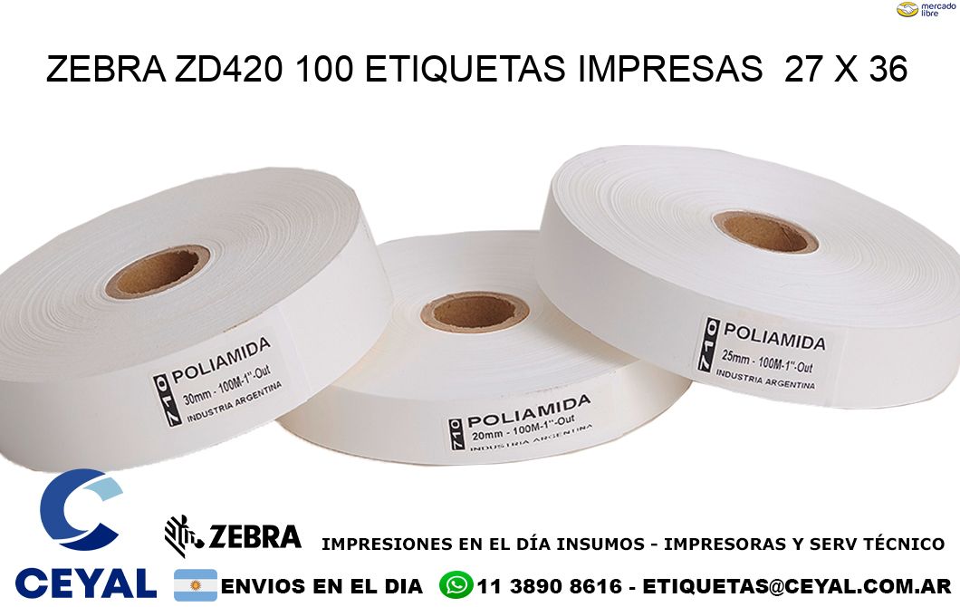 ZEBRA ZD420 100 ETIQUETAS IMPRESAS  27 x 36