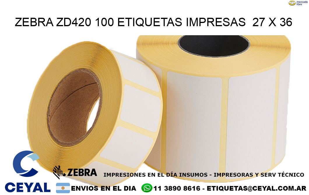 ZEBRA ZD420 100 ETIQUETAS IMPRESAS  27 x 36