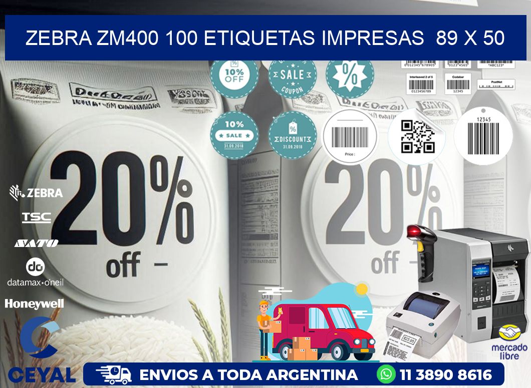 ZEBRA ZM400 100 ETIQUETAS IMPRESAS  89 x 50