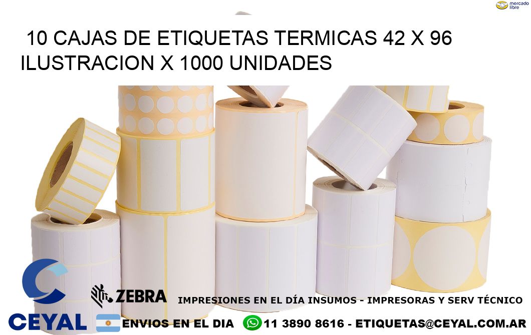 10 CAJAS DE ETIQUETAS TERMICAS 42 x 96 ILUSTRACION X 1000 UNIDADES