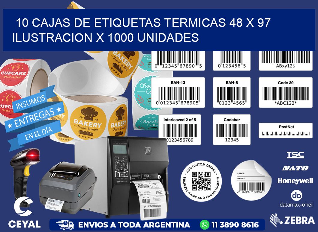 10 CAJAS DE ETIQUETAS TERMICAS 48 x 97 ILUSTRACION X 1000 UNIDADES