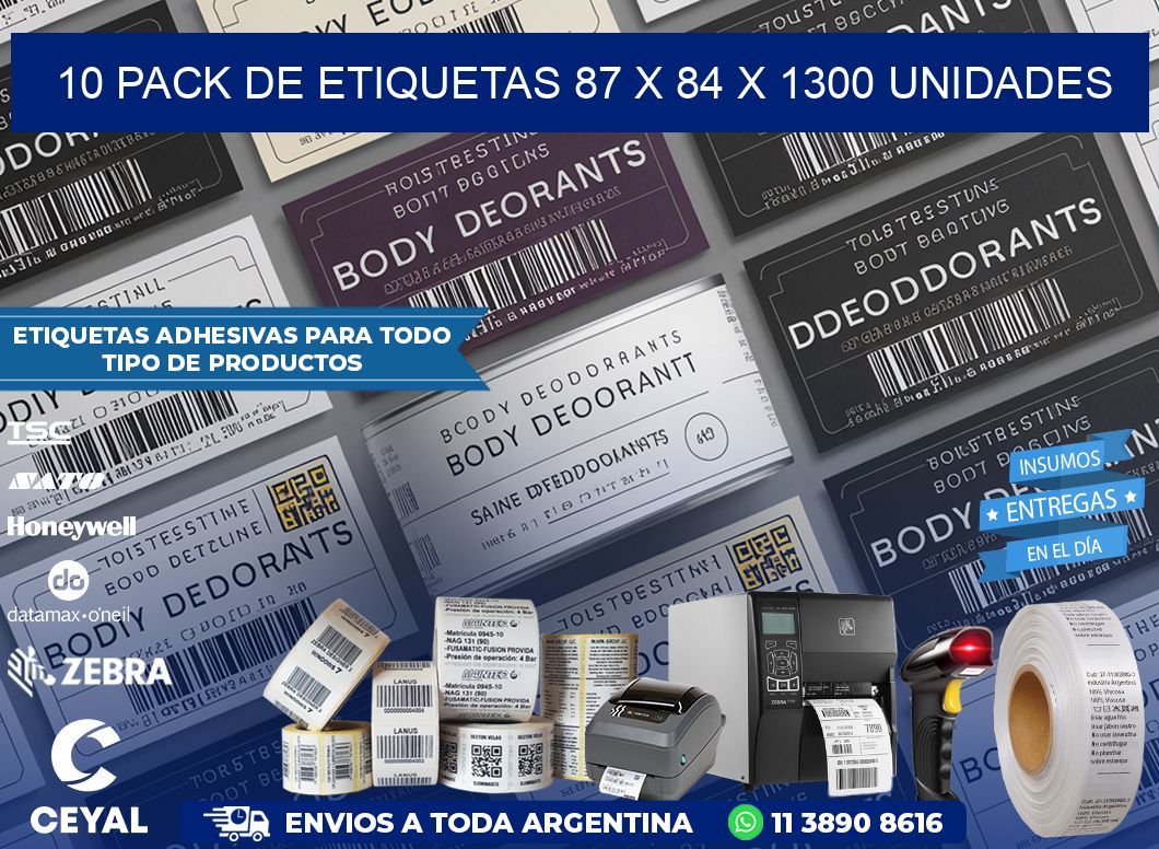 10 PACK DE ETIQUETAS 87 x 84 X 1300 UNIDADES