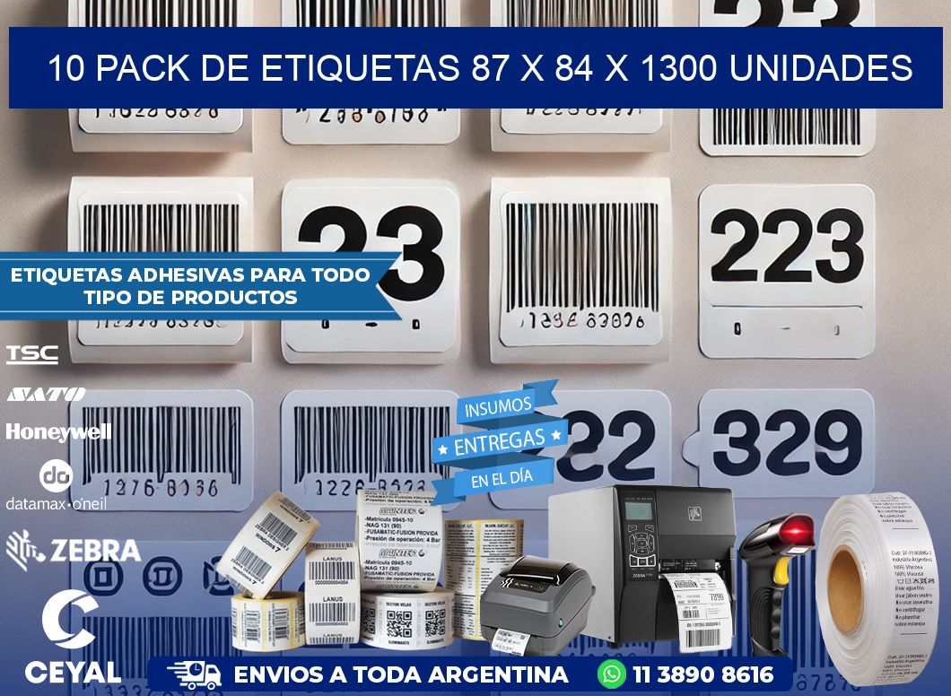 10 PACK DE ETIQUETAS 87 x 84 X 1300 UNIDADES