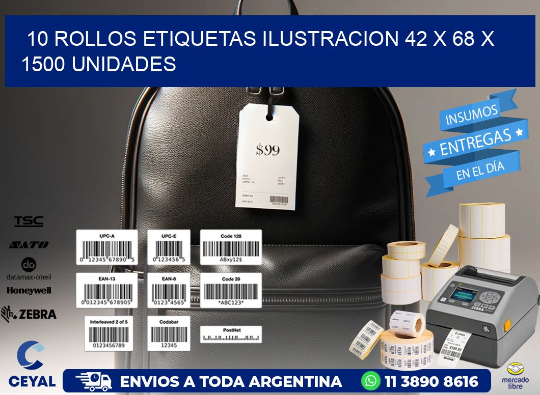 10 ROLLOS ETIQUETAS ILUSTRACION 42 x 68 X 1500 UNIDADES
