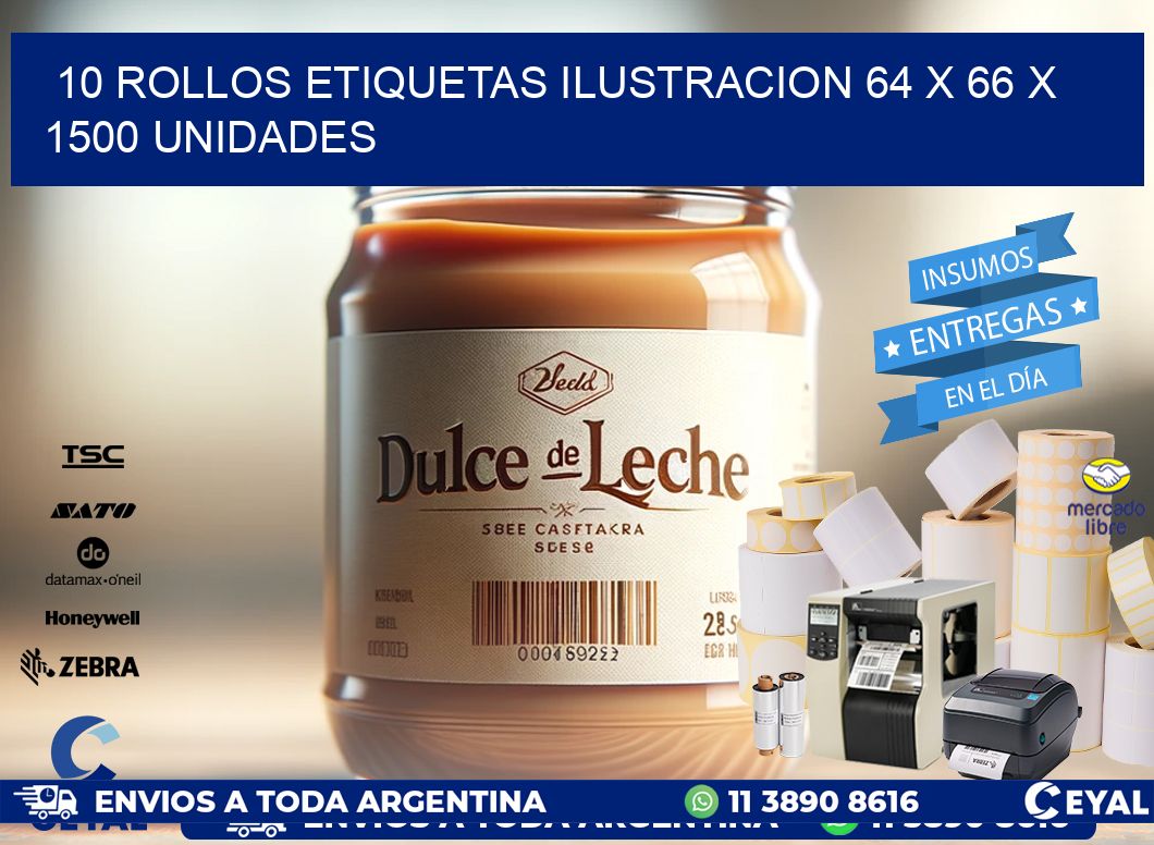 10 ROLLOS ETIQUETAS ILUSTRACION 64 x 66 X 1500 UNIDADES