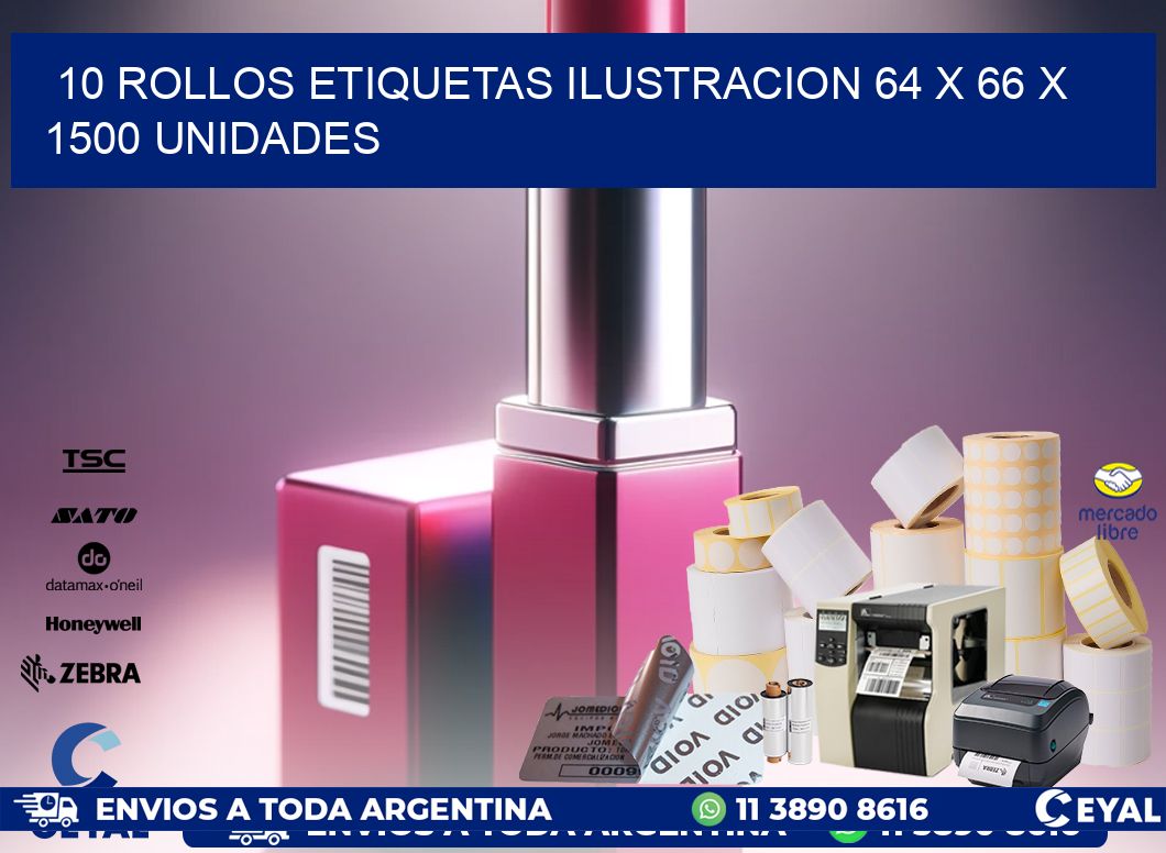 10 ROLLOS ETIQUETAS ILUSTRACION 64 x 66 X 1500 UNIDADES