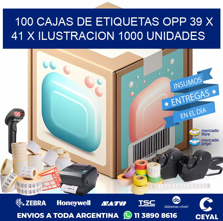 100 CAJAS DE ETIQUETAS OPP 39 x 41 X ILUSTRACION 1000 UNIDADES