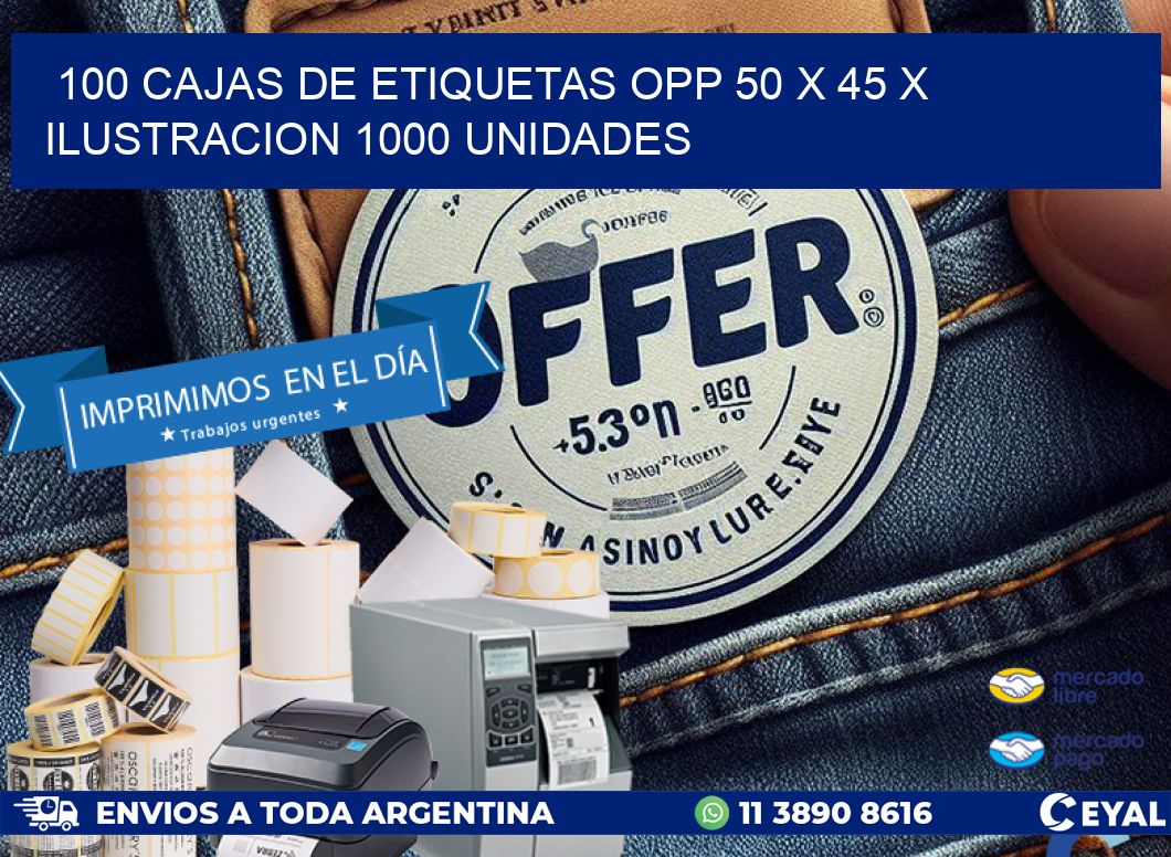 100 CAJAS DE ETIQUETAS OPP 50 x 45 X ILUSTRACION 1000 UNIDADES