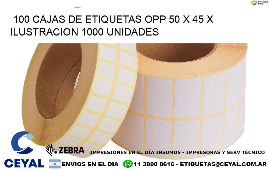 100 CAJAS DE ETIQUETAS OPP 50 x 45 X ILUSTRACION 1000 UNIDADES