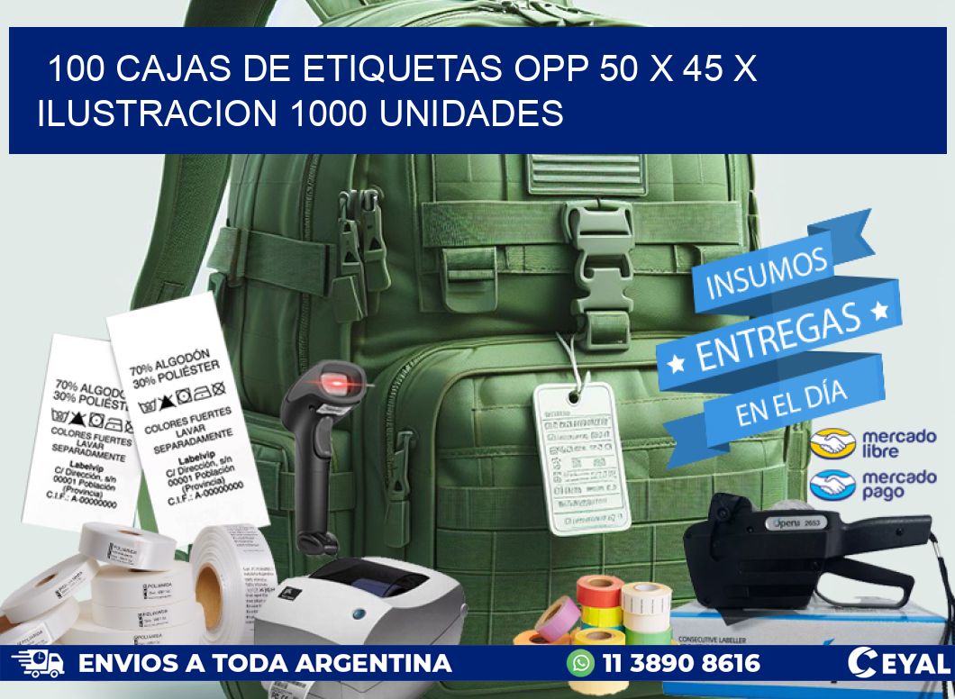 100 CAJAS DE ETIQUETAS OPP 50 x 45 X ILUSTRACION 1000 UNIDADES