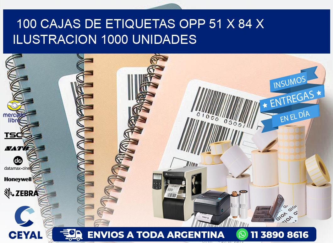 100 CAJAS DE ETIQUETAS OPP 51 x 84 X ILUSTRACION 1000 UNIDADES