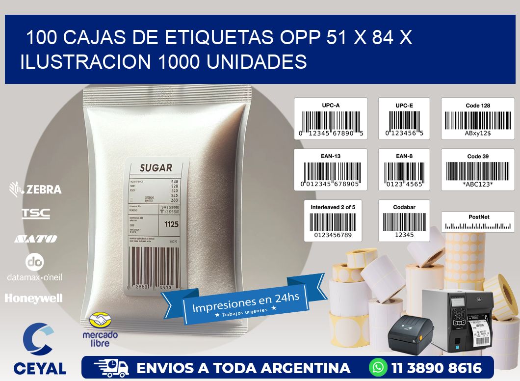 100 CAJAS DE ETIQUETAS OPP 51 x 84 X ILUSTRACION 1000 UNIDADES