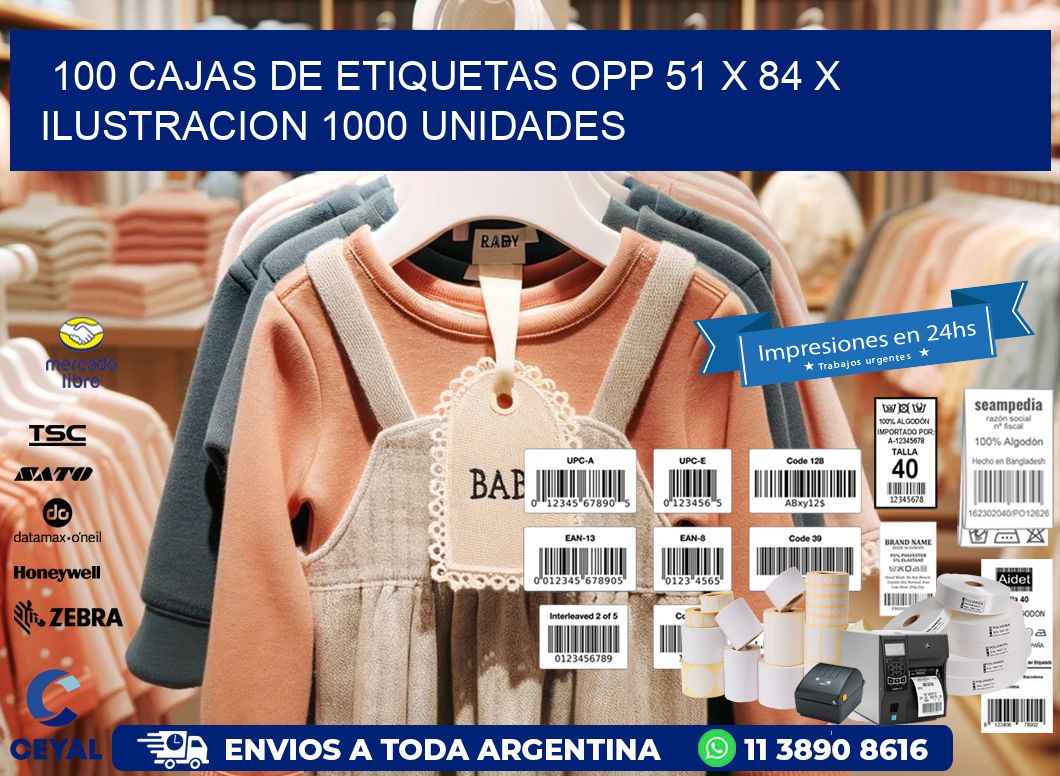 100 CAJAS DE ETIQUETAS OPP 51 x 84 X ILUSTRACION 1000 UNIDADES