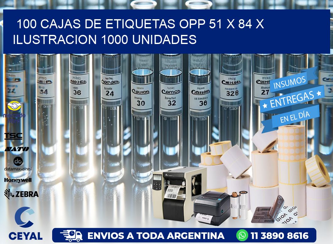 100 CAJAS DE ETIQUETAS OPP 51 x 84 X ILUSTRACION 1000 UNIDADES