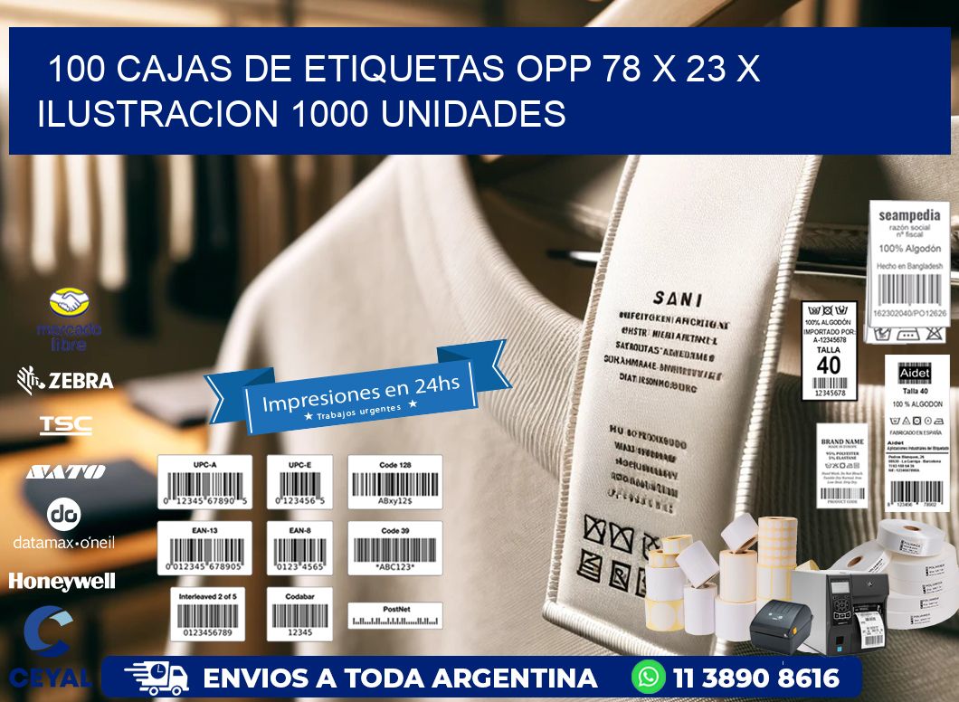 100 CAJAS DE ETIQUETAS OPP 78 x 23 X ILUSTRACION 1000 UNIDADES