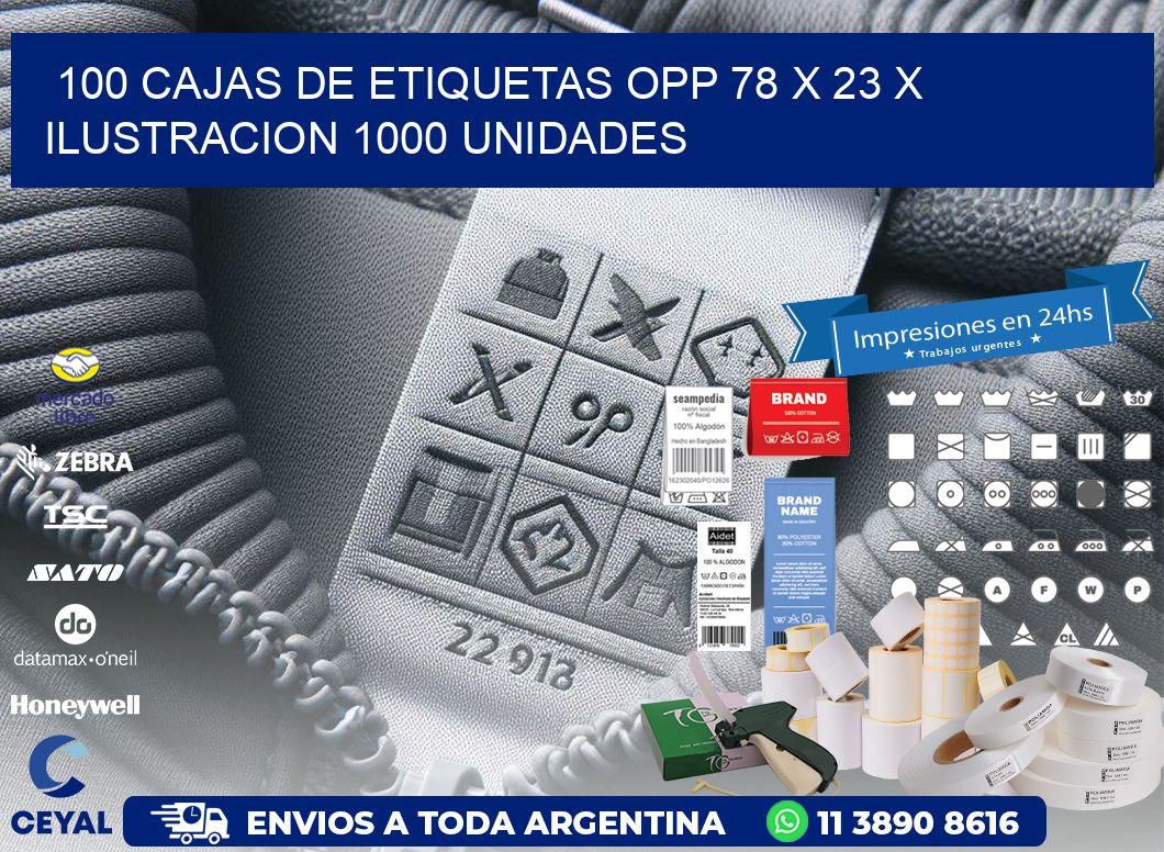 100 CAJAS DE ETIQUETAS OPP 78 x 23 X ILUSTRACION 1000 UNIDADES
