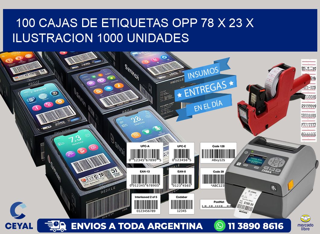 100 CAJAS DE ETIQUETAS OPP 78 x 23 X ILUSTRACION 1000 UNIDADES