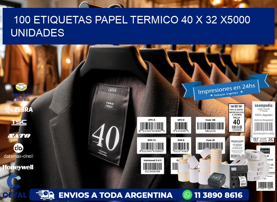 100 ETIQUETAS PAPEL TERMICO 40 x 32 X5000 UNIDADES