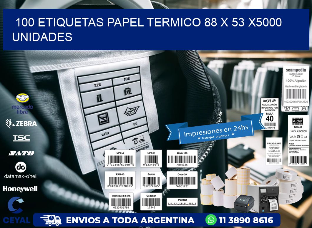 100 ETIQUETAS PAPEL TERMICO 88 x 53 X5000 UNIDADES