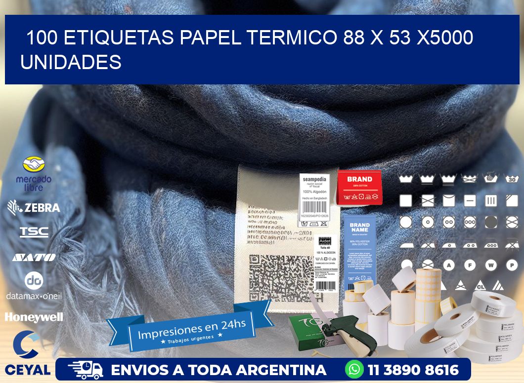 100 ETIQUETAS PAPEL TERMICO 88 x 53 X5000 UNIDADES