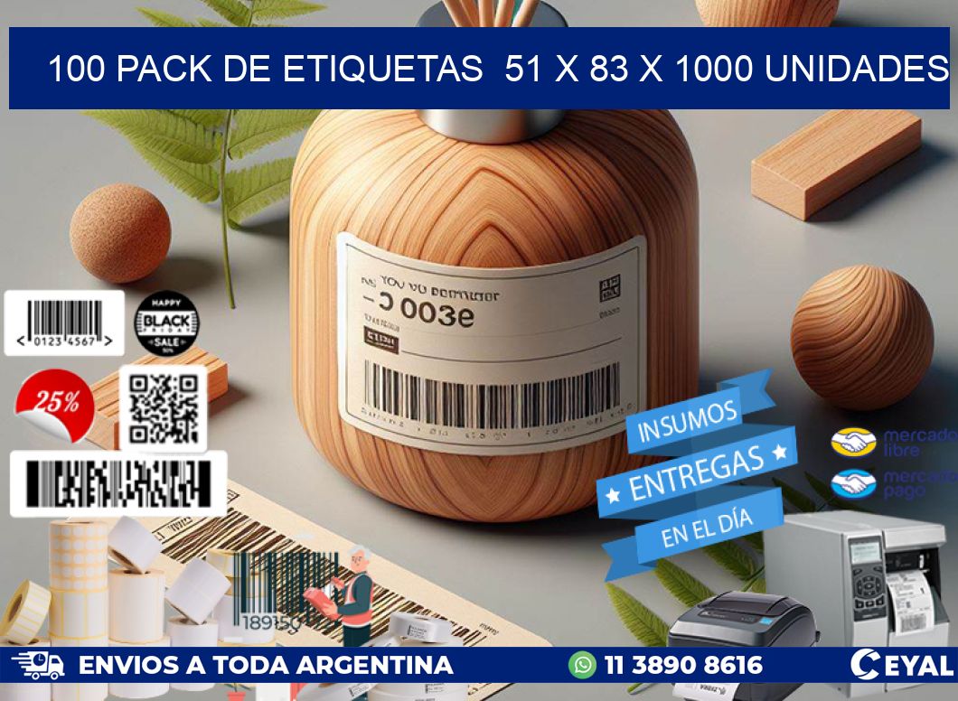 100 PACK DE ETIQUETAS  51 x 83 X 1000 UNIDADES