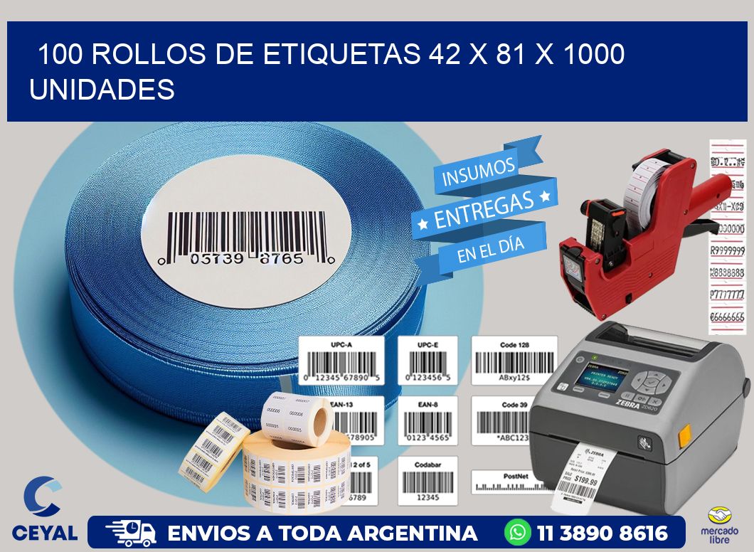 100 ROLLOS DE ETIQUETAS 42 x 81 X 1000 UNIDADES