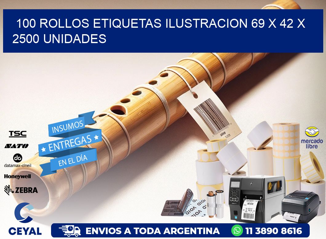 100 ROLLOS ETIQUETAS ILUSTRACION 69 x 42 X 2500 UNIDADES
