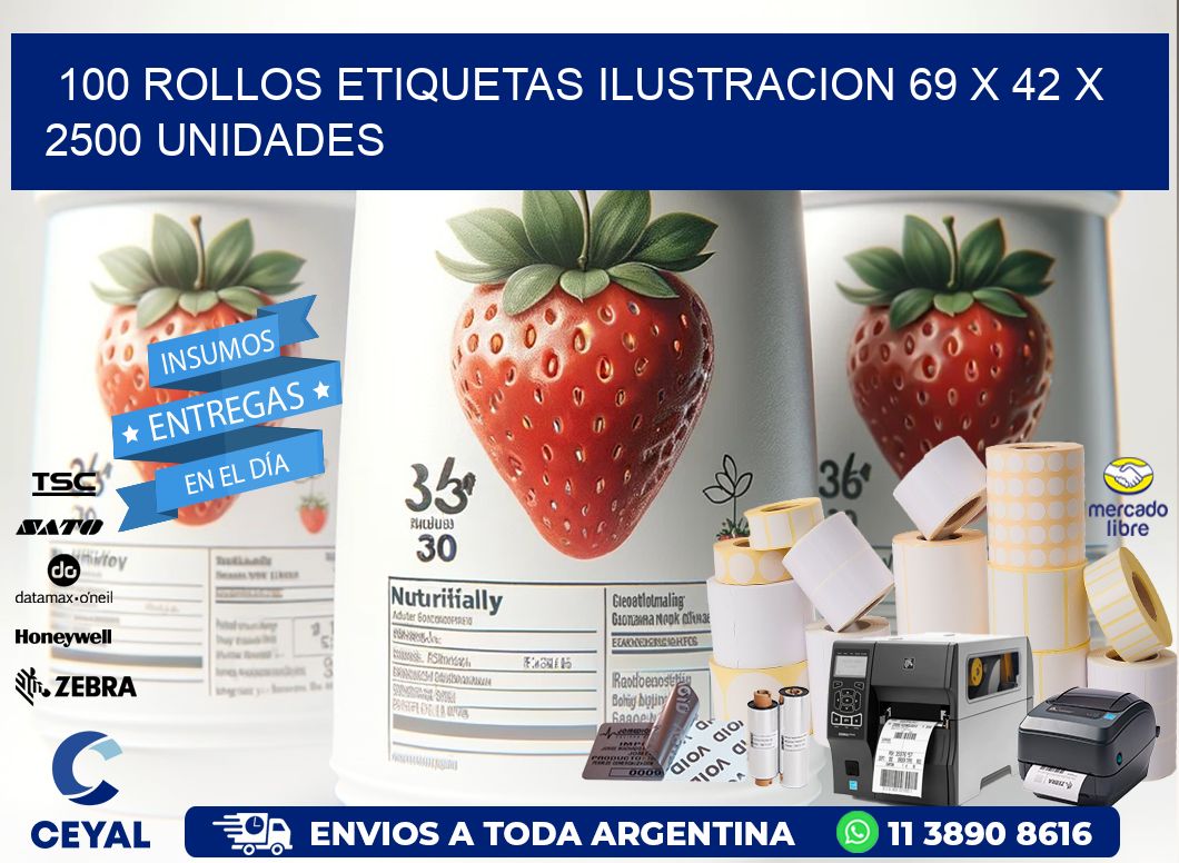 100 ROLLOS ETIQUETAS ILUSTRACION 69 x 42 X 2500 UNIDADES